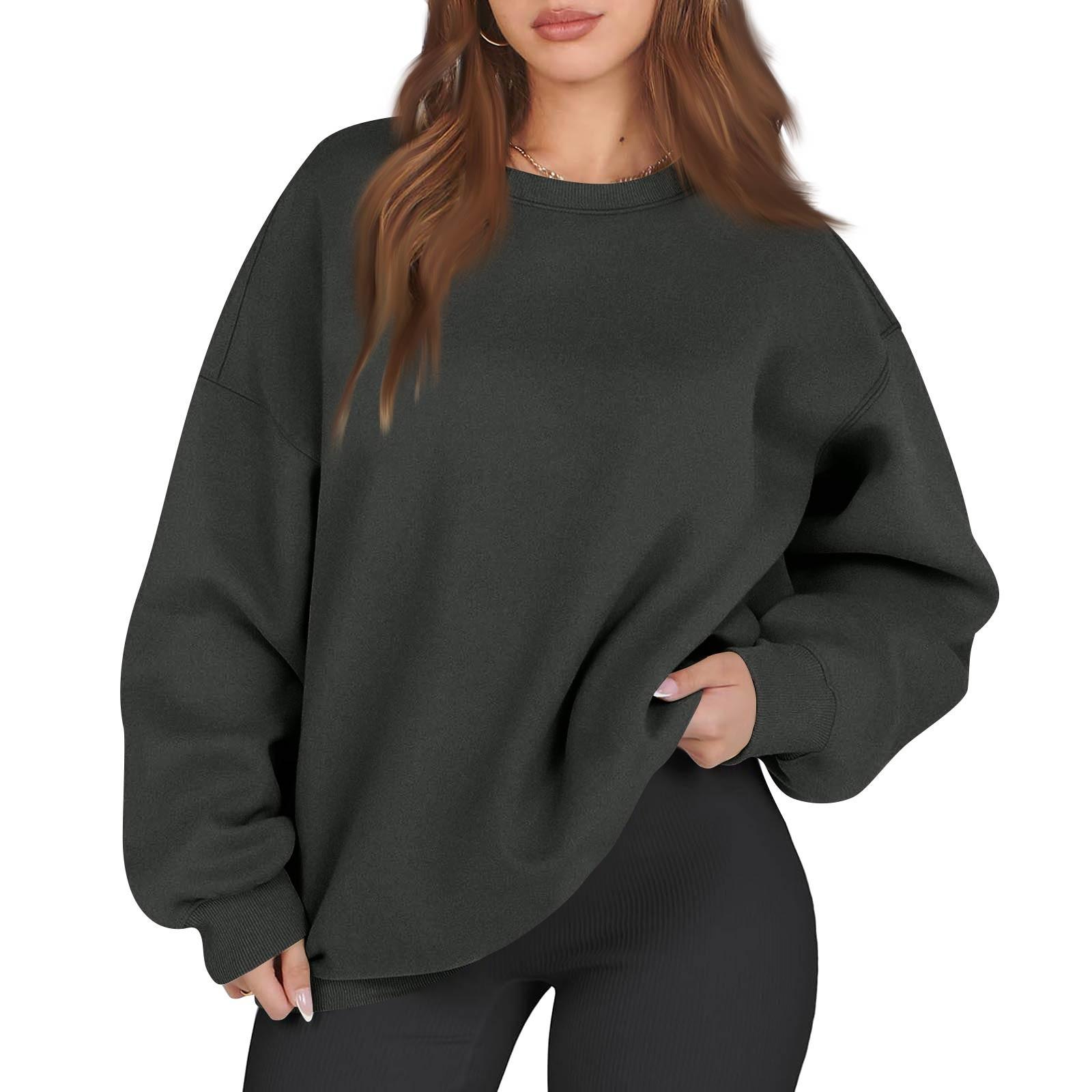 Women s Fashion Long Sleeve Loose Oversize Solid Color Half Zipper Neck Sweater Top With Pockets L 1695₽