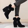 New Padded Martin Boots Women's Cotton Boots 2025 New Large Size Pointed Head Rhinestone Fur Short Boots