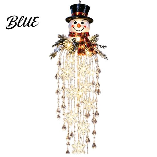 Santa Claus Snowman Decor Crystal Waterfall Christmas Lights, LED Warm White Pendant Festive Yard Decoration Light with Snowflake Droplets,