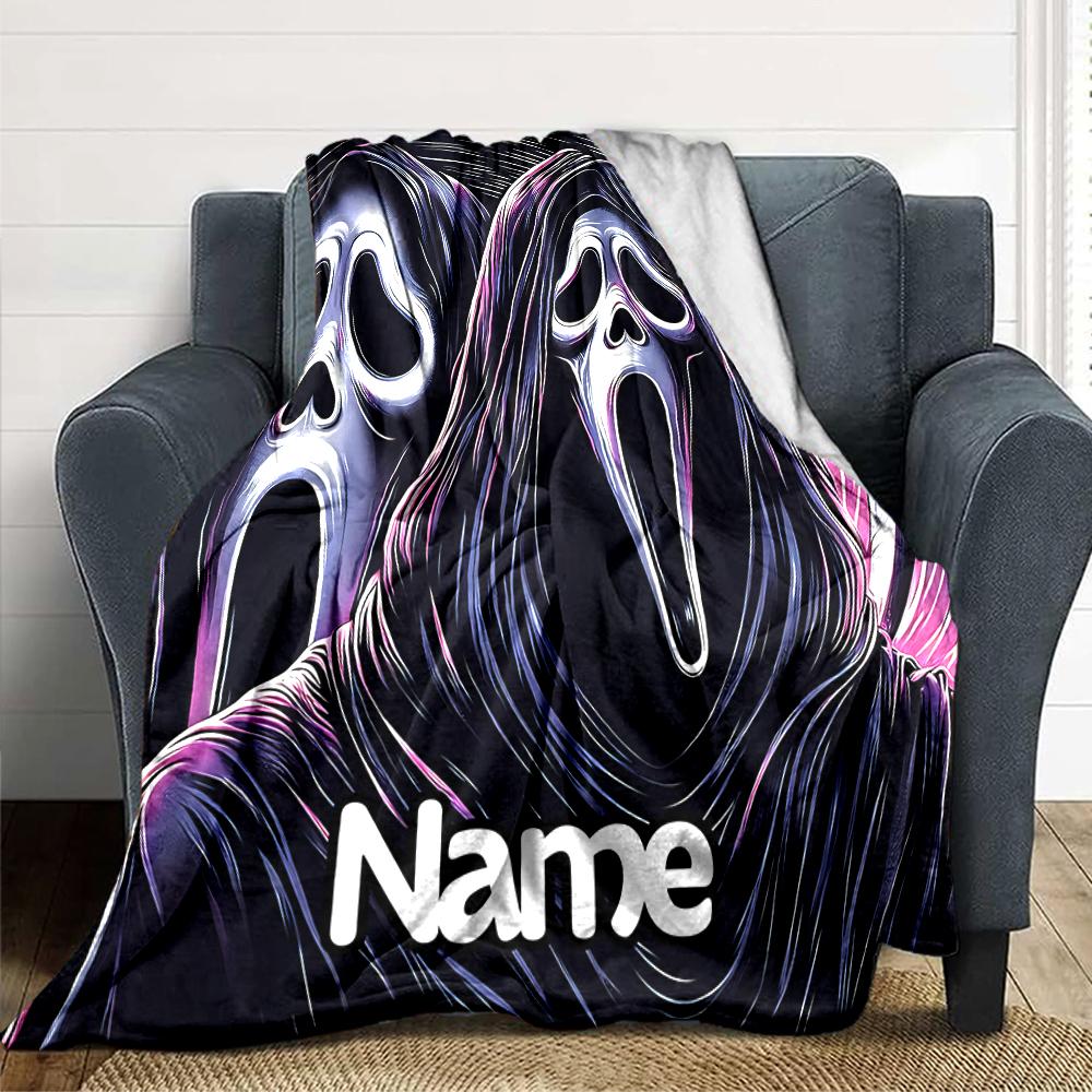 Custom Name Grim Reaper Humor Party Blanket For Couch Bed Plush Cozy Fuzzy Blanket Super Soft Warm Blankets For Fall And Winter 0916130
