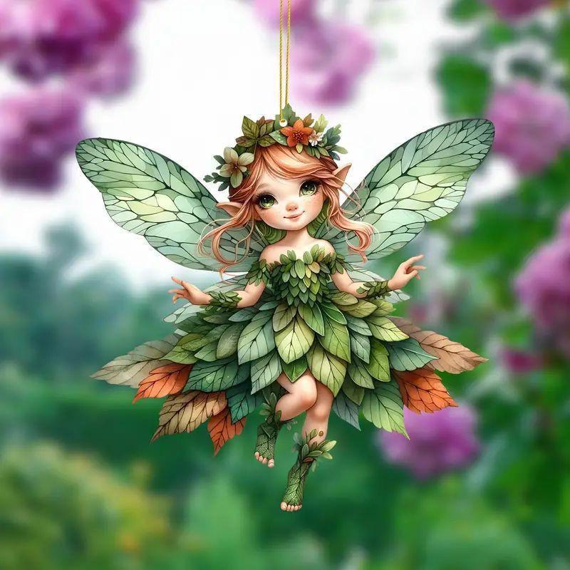 Charming Green Fairy Pendant: Acrylic Rearview Mirror Ornament & Keychain