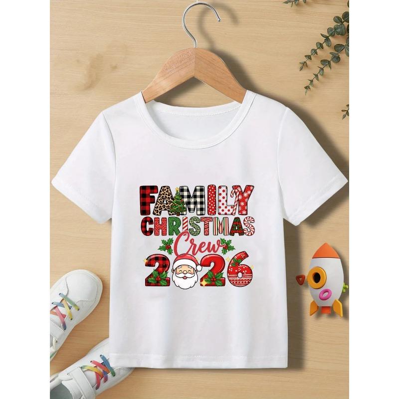 Christmas Fashion 2026 Christmas Crew Print Pattern Cute Men's and Women's T-shirt Christmas Short Sleeved Quick Drying T-shirt