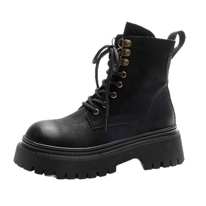 Martin boots women's 2025 spring and autumn new British style leather explosion super fire short boots thick-soled inner heightening locomotive boots