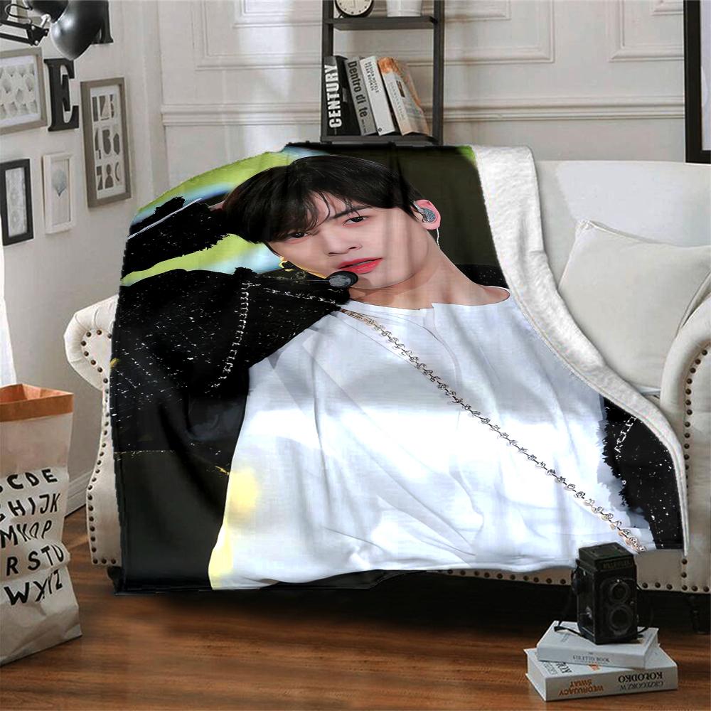 1Pc Cha Eun-woo Print Blanket Soft Comfortable Polyester Throw All Seasons Use Bedroom Office Outdoor Christmas Gift Choice Portrait Photo Print Print