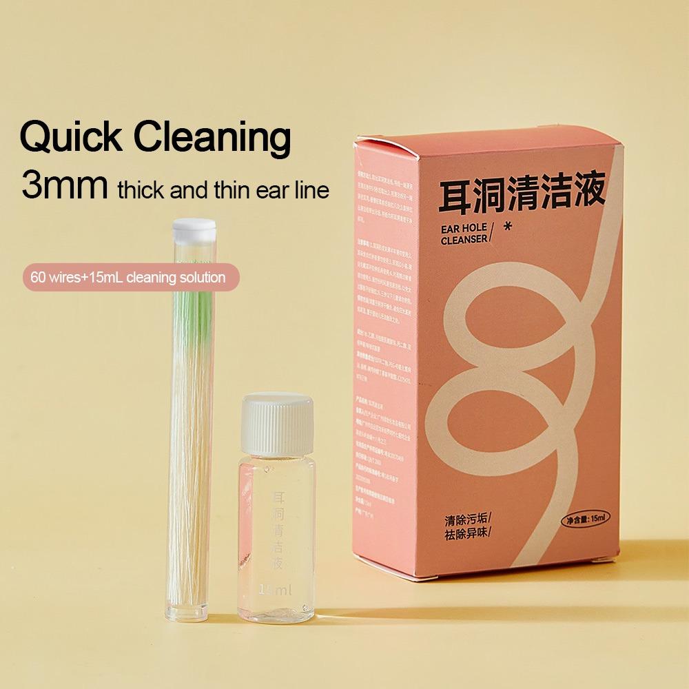 60/180 Pcs Disposable Earrings Hole Cleaner with 15ml Cleaning Solution Ear Wires Earrings Tool