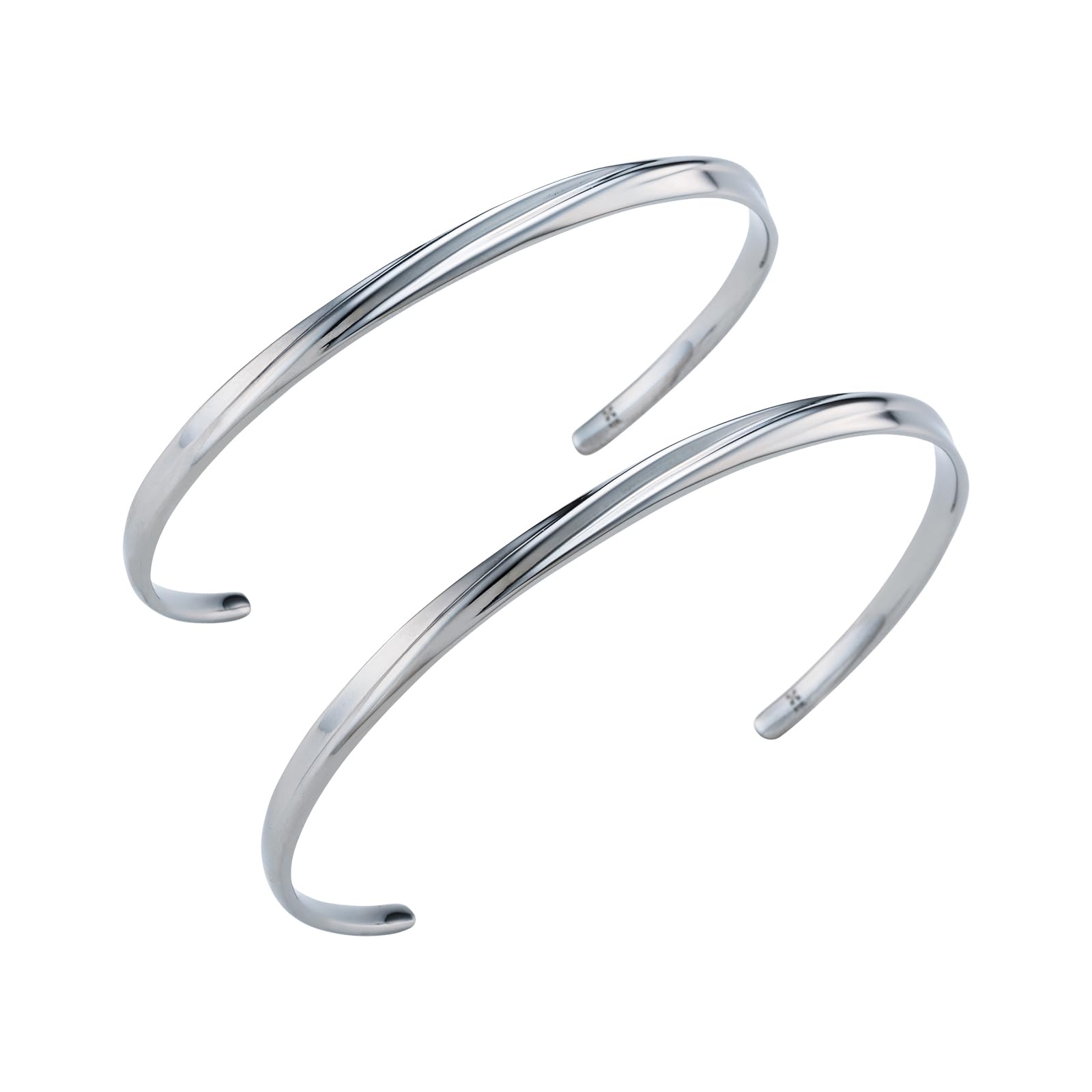 

Pair Bangle Set of 2 Surgical Stainless Steel 316L Wave Twist Slim [White Clover] 4SBG047SV&4SBG048SV срібний