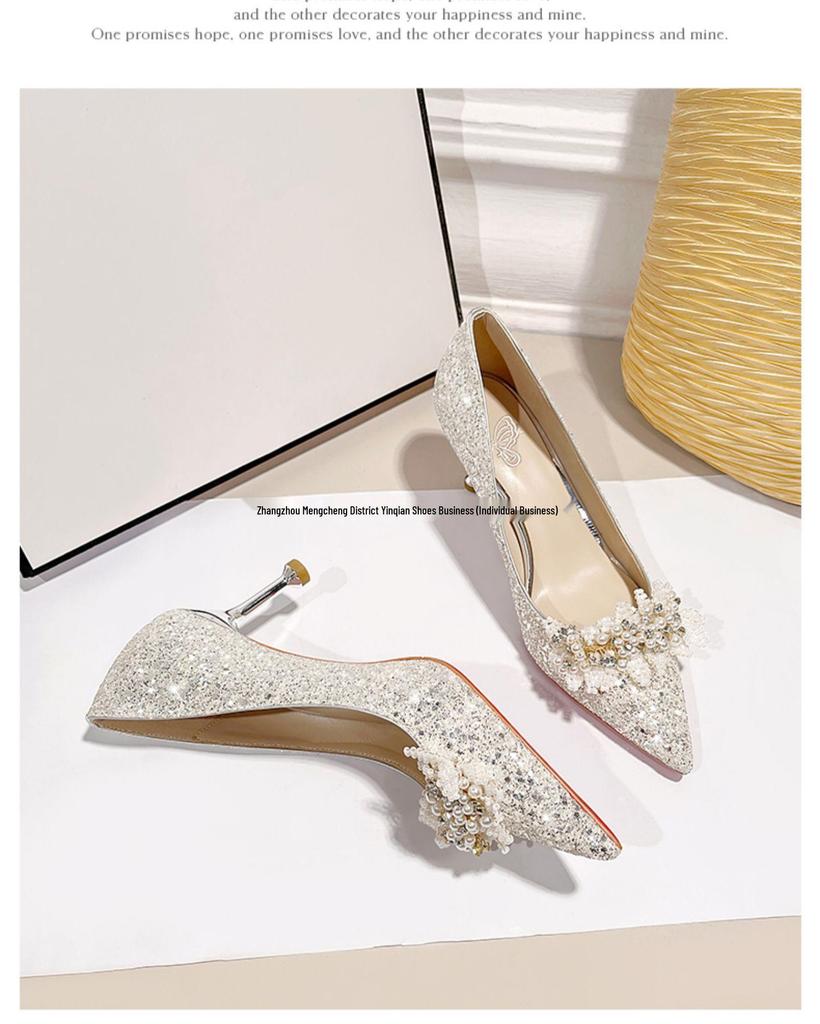 Brudens & Brudtärnornas 2025 Spetsiga Bröllopsskor - Franska Kristallhögklackade för Bröllop & Vardagsbruk