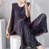 1011 new pajamas with chest pads women's summer sleeveless printing high-end loungewear anti-bumping cotton and silk suit thin