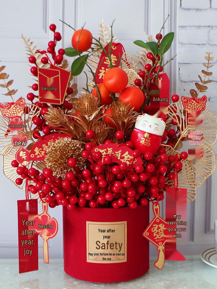 Fortune Fruit Red Berry & Holly Flower Arrangement - New Year Spring Festival Gift