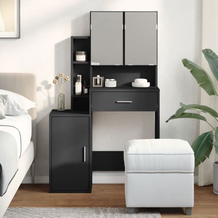 VidaXL Coiffeuse avec armoire noir 80x35x132 cm, table de maquillage, coiffeuse de chambre à coucher, coiffeuse avec miroir, 848235