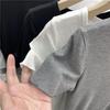 T-shirt z krótkim rękawem w stylu europejskim, damski, letni, nowy, z wysokim stanem, z elastyczną dolną częścią koszuli