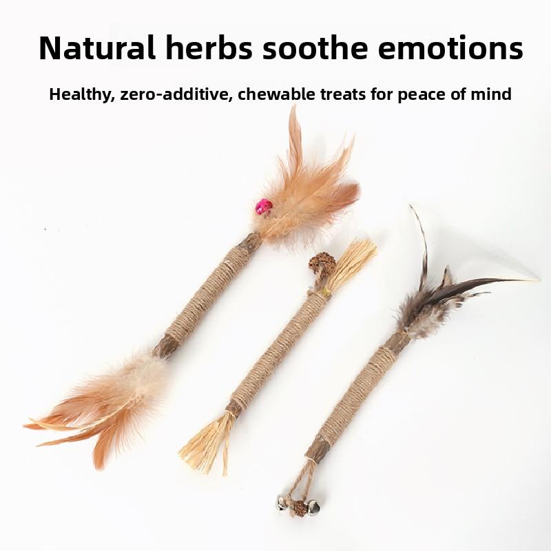 Wood Tianliao Feather Gall Fruit Raffia Grass Toy Cat Teething Stick Cat Gnawing Toy Cat Teasing Stick Cat Teasing Toy