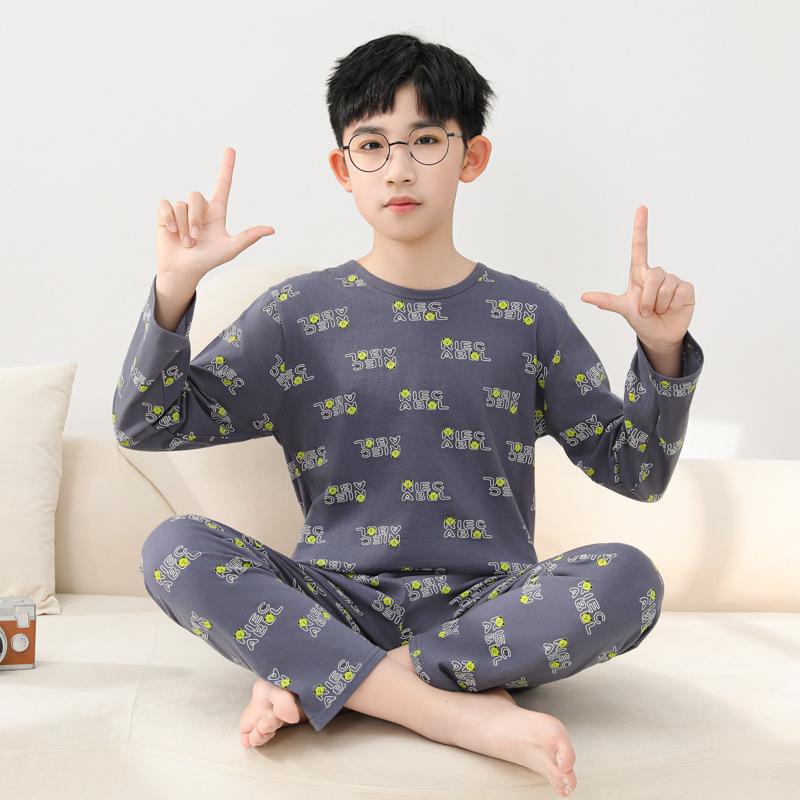

Комплект детской пижамы с длинным рукавом из хлопка для лета, костюм для кондиционирования воздуха Size 150 for 140cm-150cm