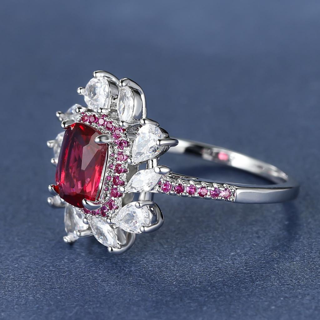 Silver New Colorful Square Zircon Ring Female Fashion Full Diamond Water Drop Zircon Ring Party Birthday Gift