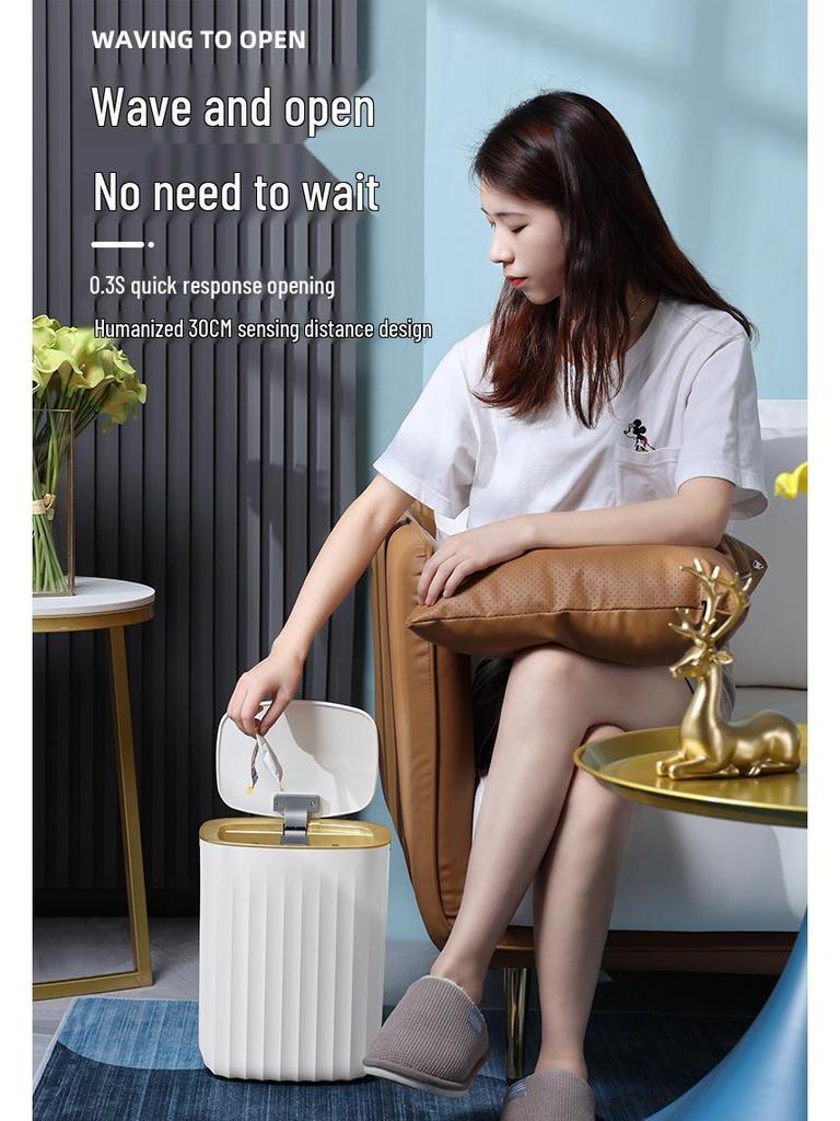 Jieanhui Automatic Smart Sensor Trash Can with Lid - Waterproof for Kitchen, Bathroom, or Living Room
