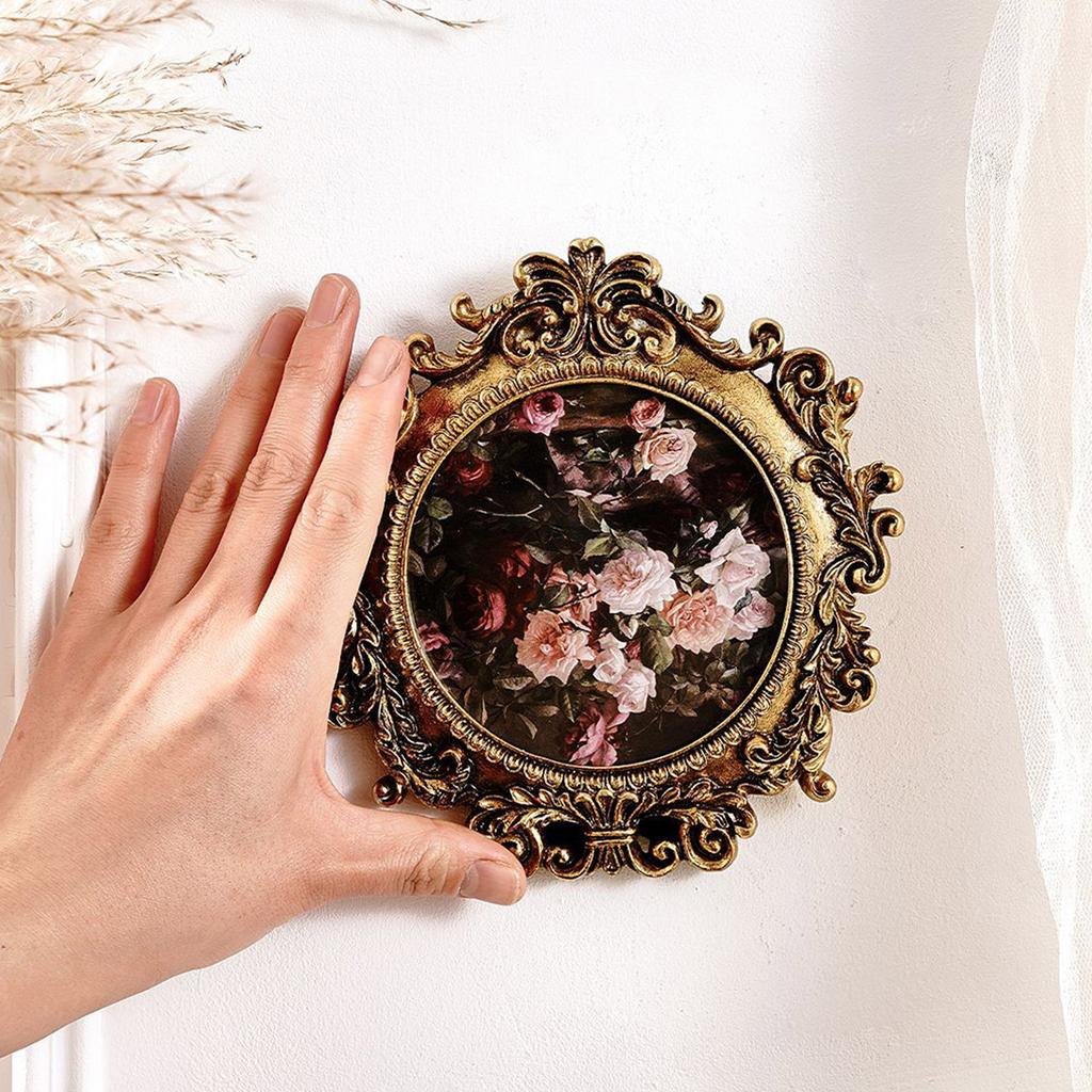 Vintage Ornate Resins Round Photo Frame With Intricate Design For Wall Hanging or Desktop Display Home Decors Gift