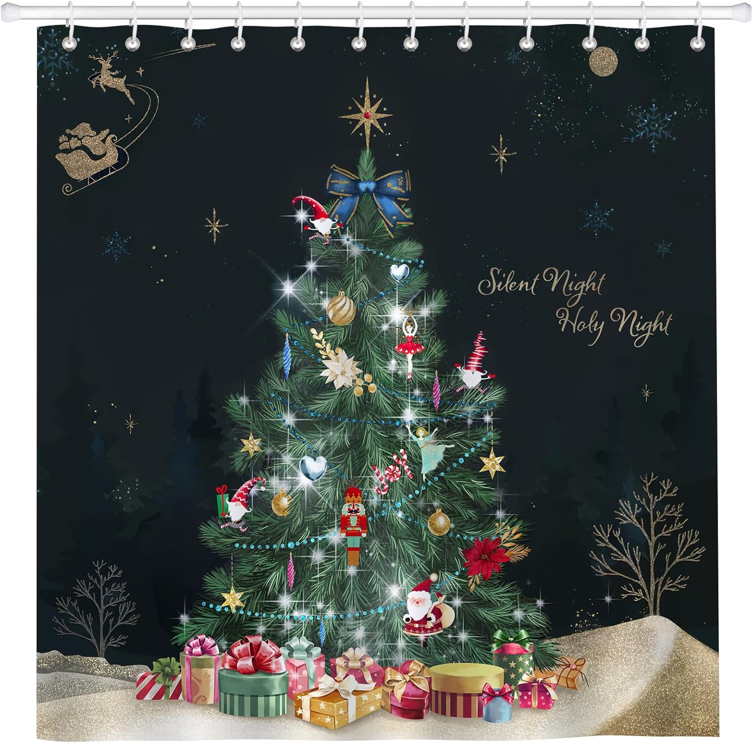 

Счастливого Рождества Санта Клаус Сани Олень Занавеска для душа Водонепроницаемая Моющаяся Занавеска для душа 180x 180см с 12 крючками W90xH180cm