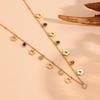 European Style Stainless Steel Crown Cross Necklace with Colorful Diamond Pendants for Women
