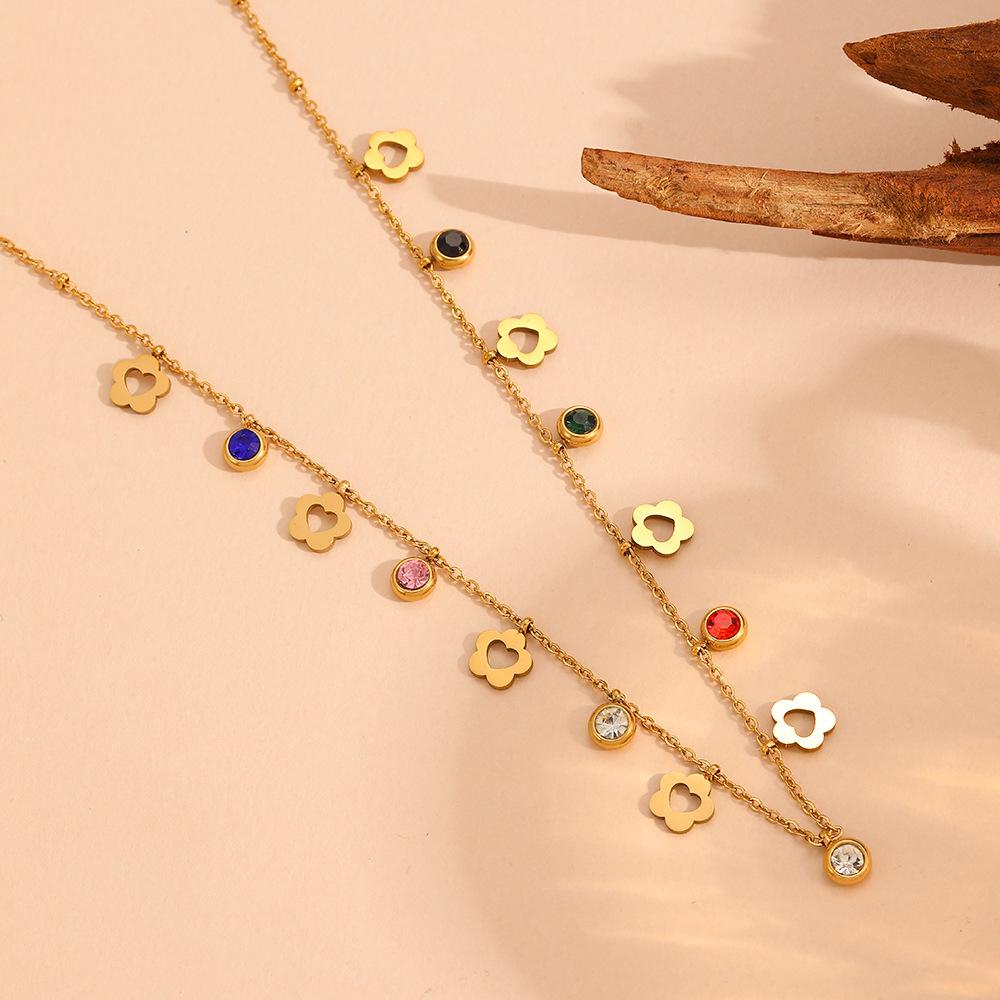 European Style Stainless Steel Crown Cross Necklace with Colorful Diamond Pendants for Women