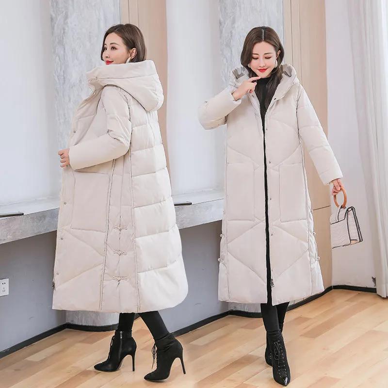 Donsjack voor dames Nieuwe herfst- en winter dikke, halflange overknee jas voor dames
