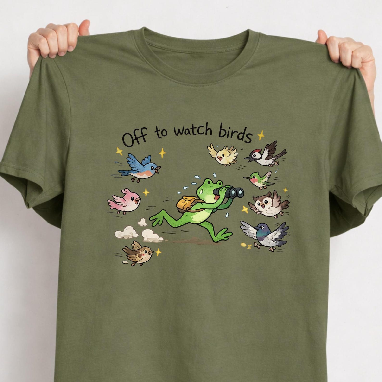 Stylish Funny Frog Birdwatcher Shirt, Off To Watch Birds T-Shirt, Bird Watching Frog Tee, Funny Birder Gift, Bird Nerd Shirt, Nature Lover. L