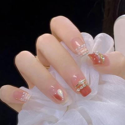 24 Stück Eis Durch Rosa Kurz Tragen Nagel Süß Cool Kette Diamant Nagelkunst Stück Perle Französisch Sanft Weiß 24 Stück Box