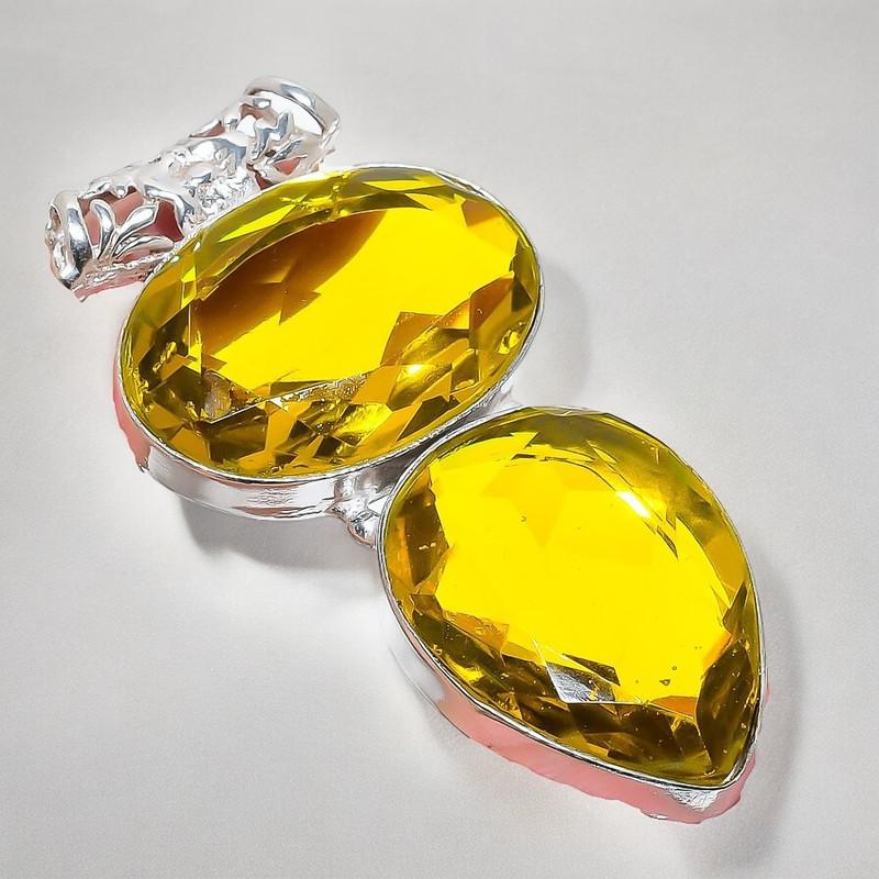 Citrine Gemstone Handmade 925 Sterling Silver Jewelry Pendant 2.17" AH-927