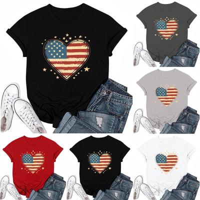 Adults Casual Daily Round Neck Independence Day Printed Short Sleeved T-shirt Letter Top