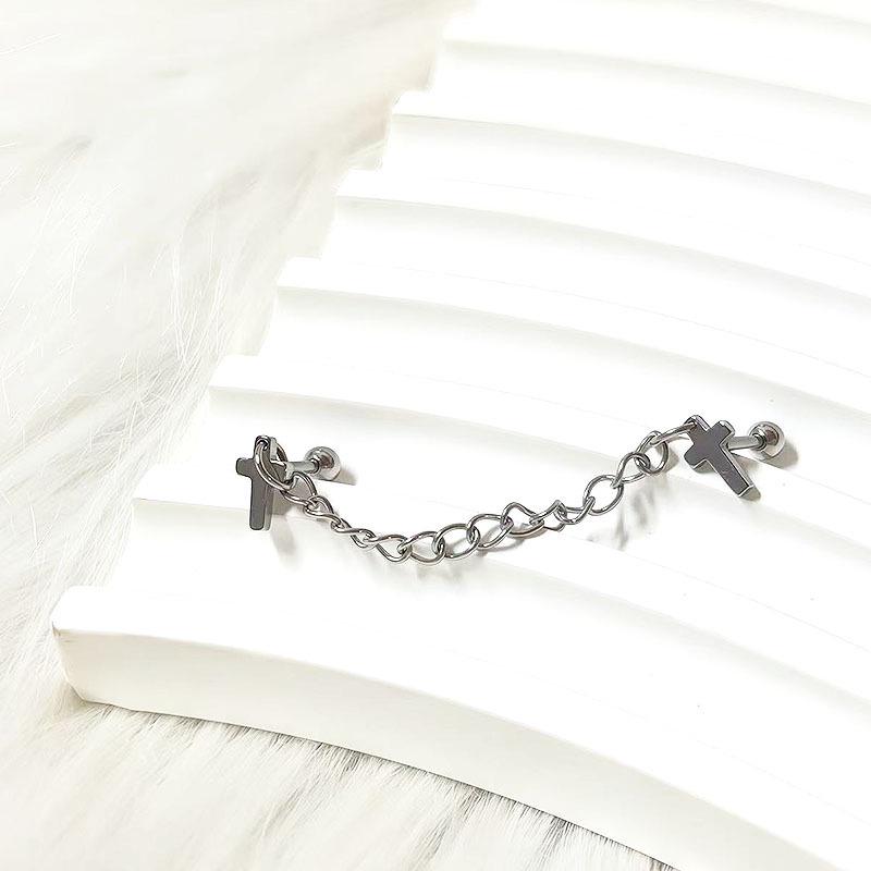 Women s Stainless Steel & Titanium Star Heart Butterfly Double Ear Chain Earrings