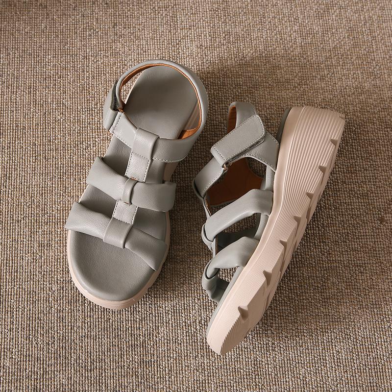 Thick-soled retro new Roman sandals women's shoes heightened woven hollow one-word buckle belt comfortable sandals