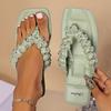Beach rhinestone flip-flops women's wear 2025 summer new flat bottom non-slip black Internet celebrity toe cool slippers