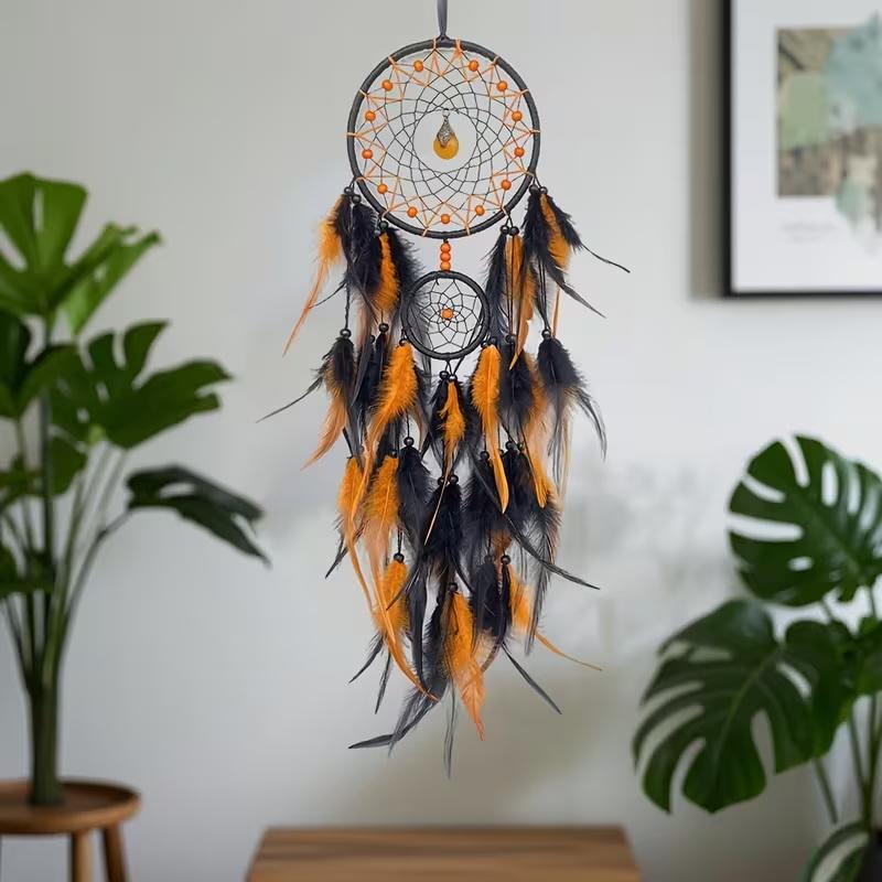 Hand-Woven Dreamcatcher Wind Chimes, Adorned With Artificial Feathers And Crystals, Exquisite Wall Decoration