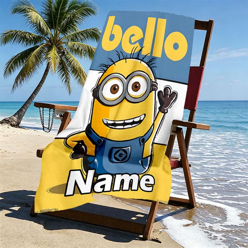 Custom Name Personalized Minions Print Beach Towel, for Trip Camping Beach Party Home Decor, Birthday Gift for Family & Friends