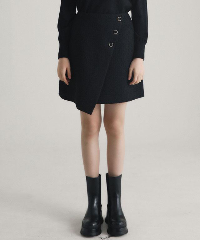 Stay With Me Boucle Tweed Wool Skirt (Black)