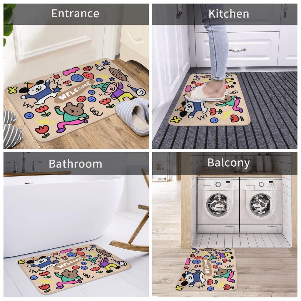 Ins Cartoon Party Animals Welcome Front Door Mat Anti-Slip Outdoor Quick Dry Doormat Kitchen Balcony Entrance Rug Carpet