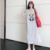Fun Cartoon Short-sleeved T-shirt Dress for Women, Slimming Long Dress, Knee-length Dress