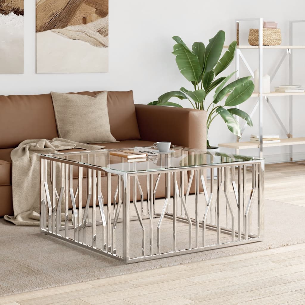 Vidaxl Couchtisch, 100x100x50 cm, Edelstahl und Glas