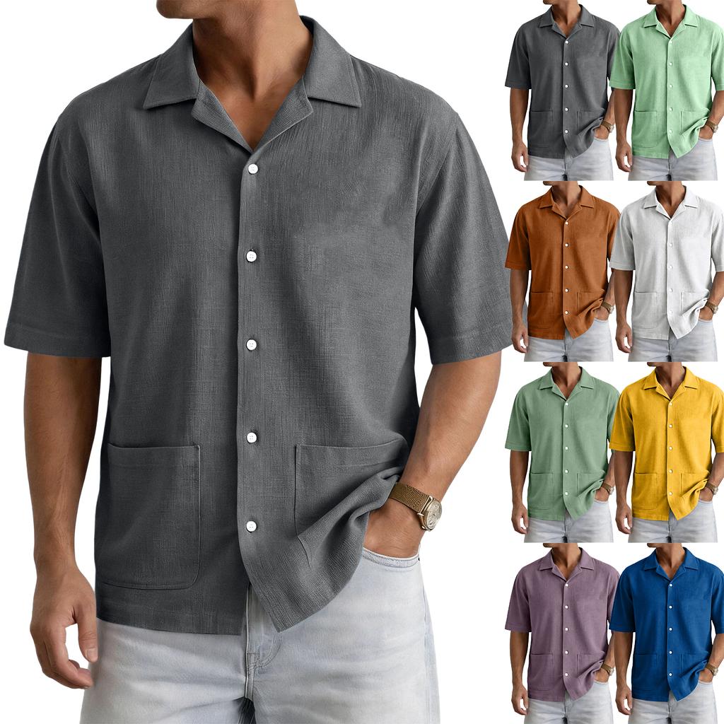 Men's Summer Casual Short-Sleeve Shirt With Collar And Multiple Pockets