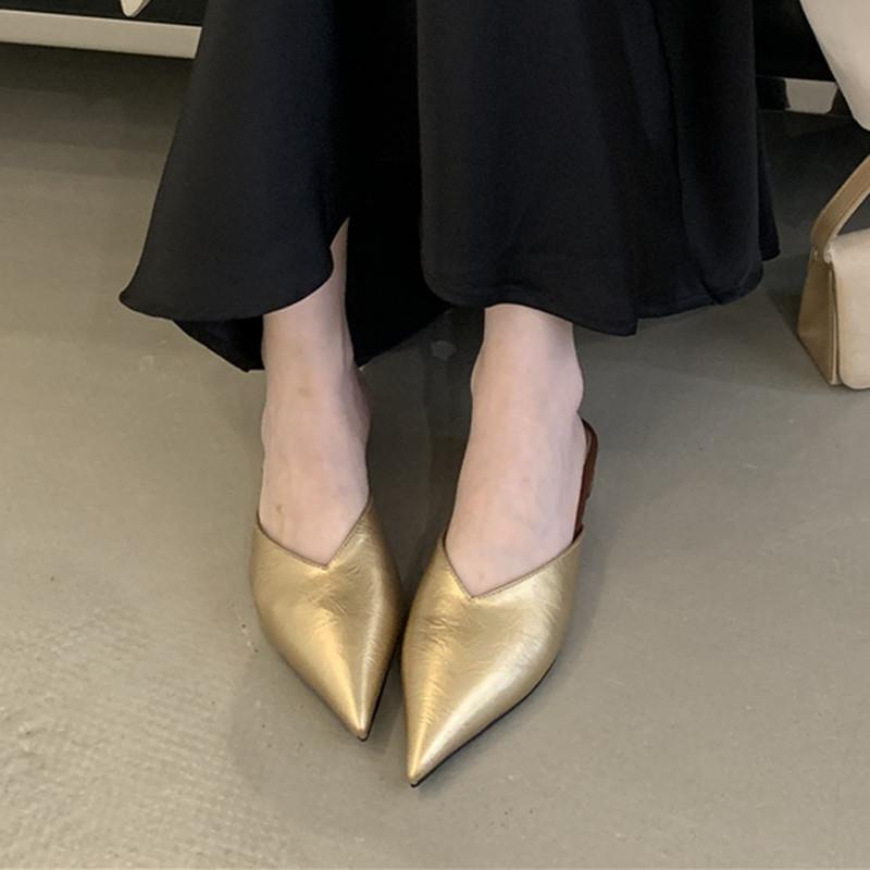 Fashion Bailamos 2025 New Brand Women Slipper Fashion Pointed Toe Slip On Ladies Elegant Mules Shoes Flat Heel Dress Sandals Mujer