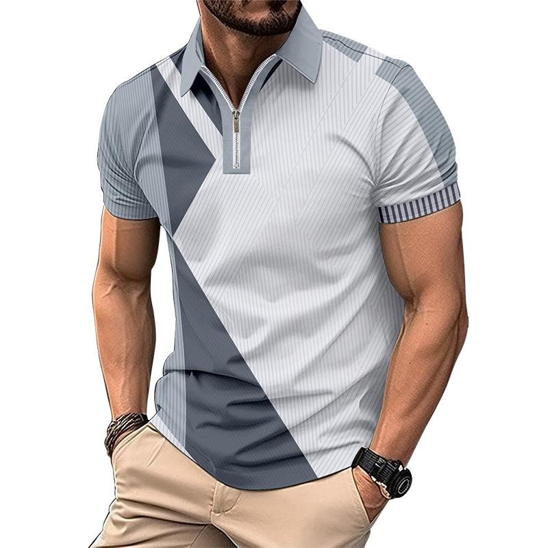 Men's Fashionable Slim-Fit Colour-Blocked Collared T-Shirt Polo Shirt