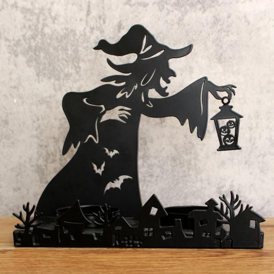 Halloween Witch Candle Holder Resin Which Ghost Figurines Spooky Desktop Statues Decoration for Home Garden Decor
