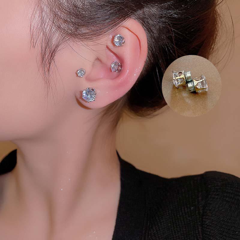 Yerik 2Pcs Silver Color Zircon Magnetic Ear Clip for Women Men Luxury Sparkling Crystal Without Piercing Ear Ear Cuff Jewelry
