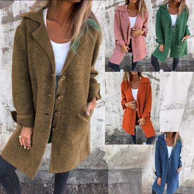Women's Casual Single Breasted Jacket Thicken Wool Blend Stand Collar Single Breasted Pea Coat Soft Cardigan Lapels Jacket Coat