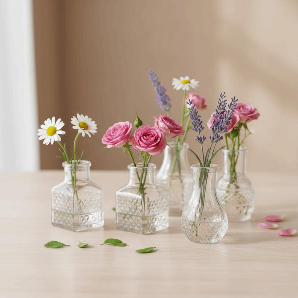 10PCS/SET Retro Relief Mini Glass Vase Crystal Clear Flower Vase Small Vase Set  Desktop Ornament