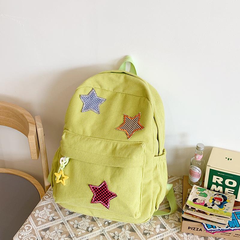 Corduroy Backpack Women'S Style Solid Color Versatile Star Schoolbag Female Middle School Student Small Backpack