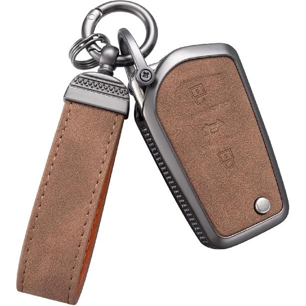 YO&YOYE Compatible with Toyota Key Fob Cover with Keychain Leather Key Case Protector for Avalon Camry Corolla RAV4 Sequoia Highlander Smart Key
