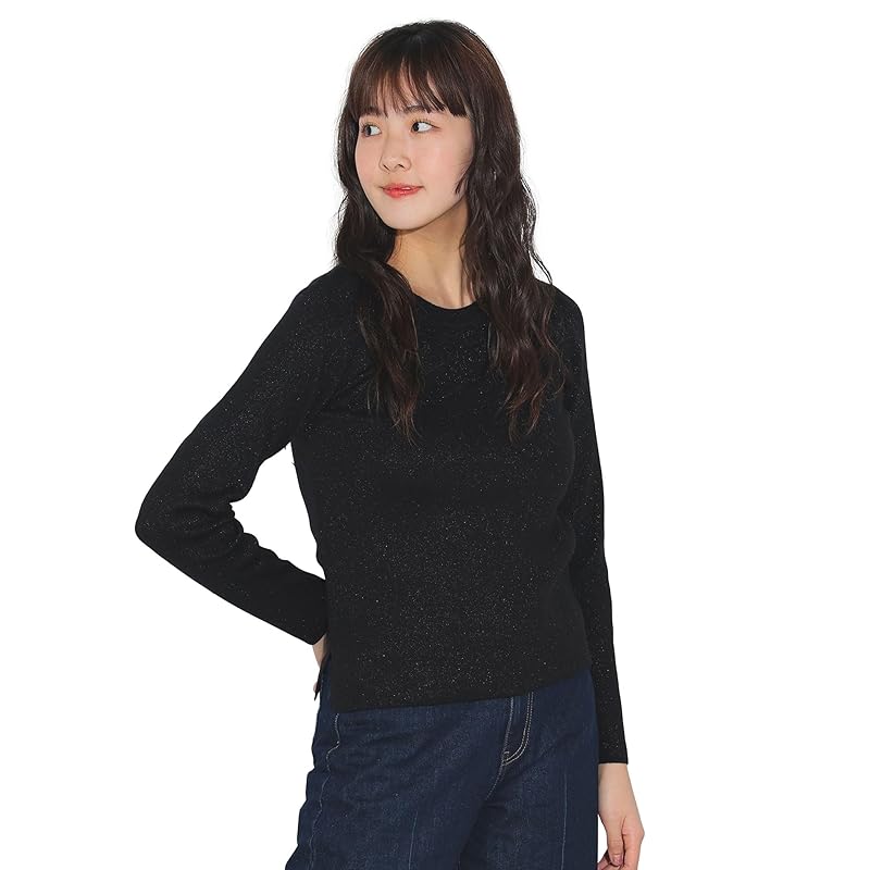 

[Beams Heart] L/S knit p/Lame Knit Crew PO ladies BLACK ONE SIZE