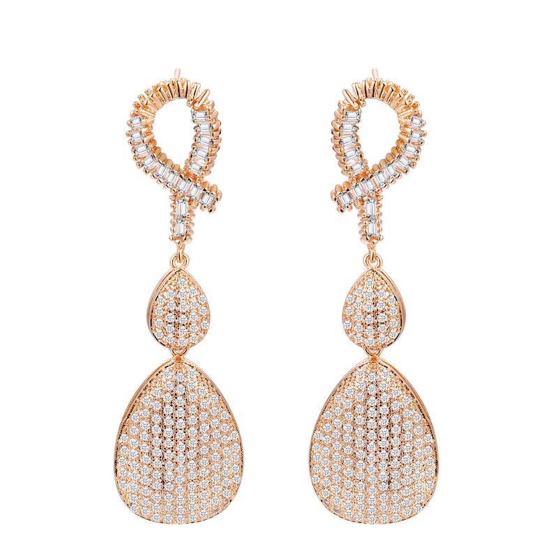 Micro-Set Zircon Earrings Dinner Long Water Drop Earrings Ear Jewelry