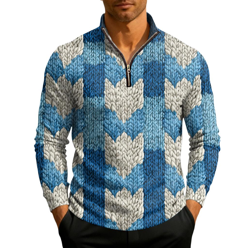 Men's Knit Quarter-Zip Stand Collar Pullover