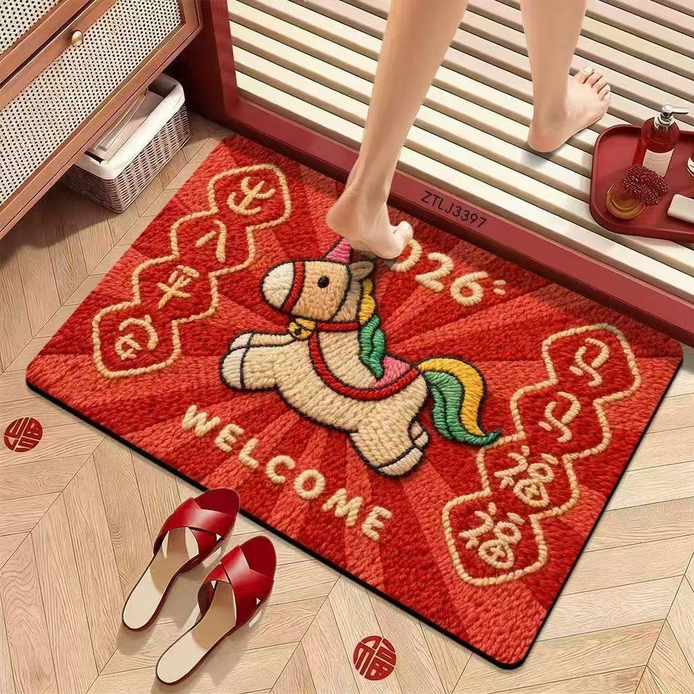 New Horse Pattern New Year Door Mat Non-slip Bath Mat Soft Water Absorption Blanket Home Decorations